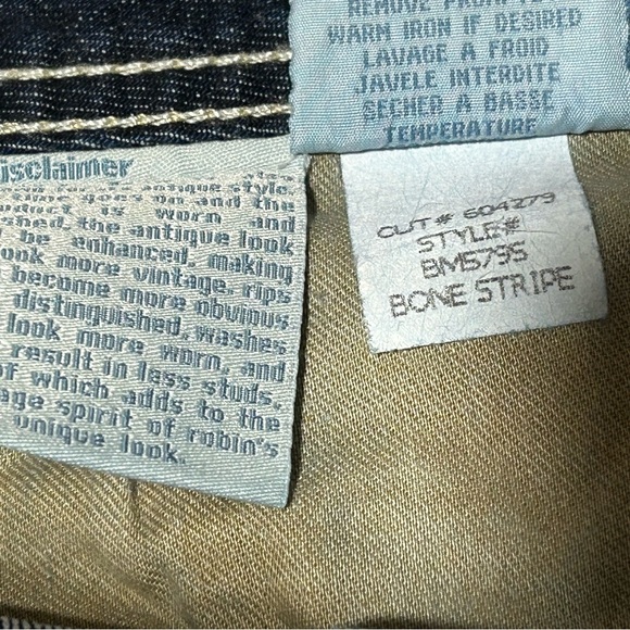 Men’s Robin’s Jeans Size 40 Dark Wash Straight Leg Rivet Wings Multicolor Stitch - Picture 7 of 8